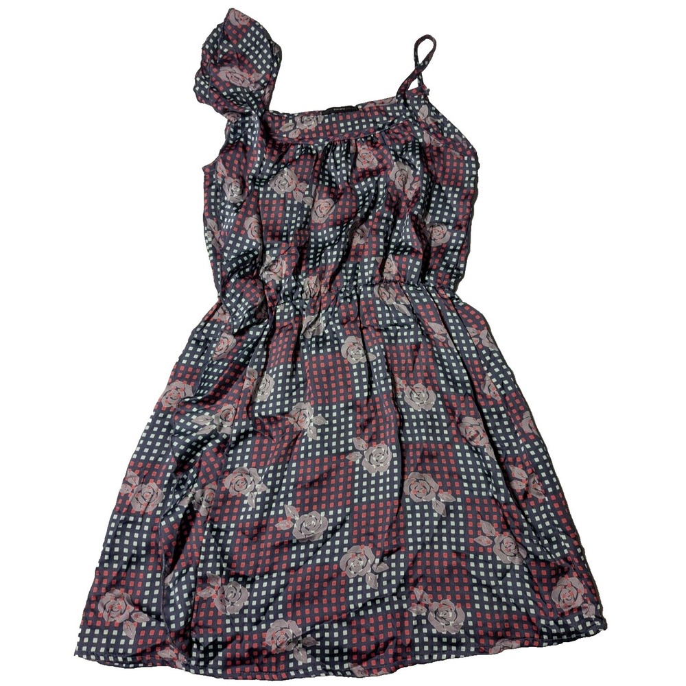 SOPRANO Women Medium Blue Floral Ruffle Shoulder Sleeveless Dress‎ Made In USA